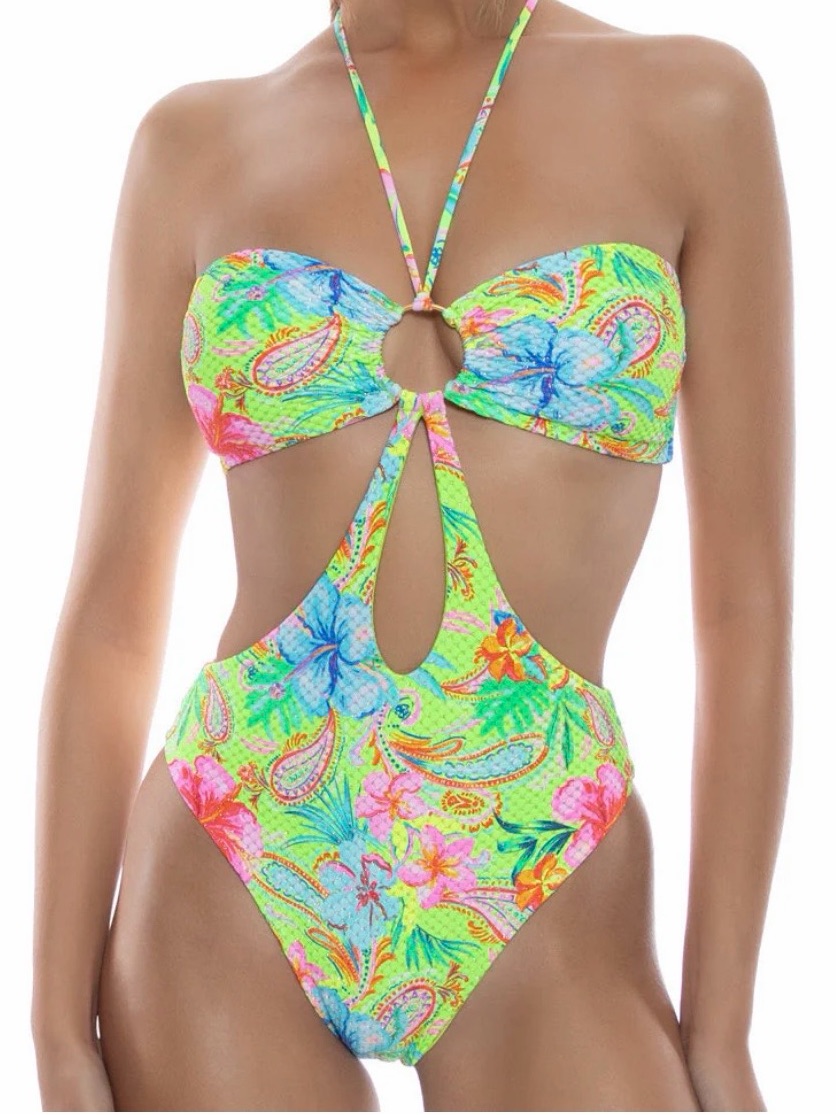 Luli Fama Hibiscus Dream Keyhole Ring One-Piece Swimsuit